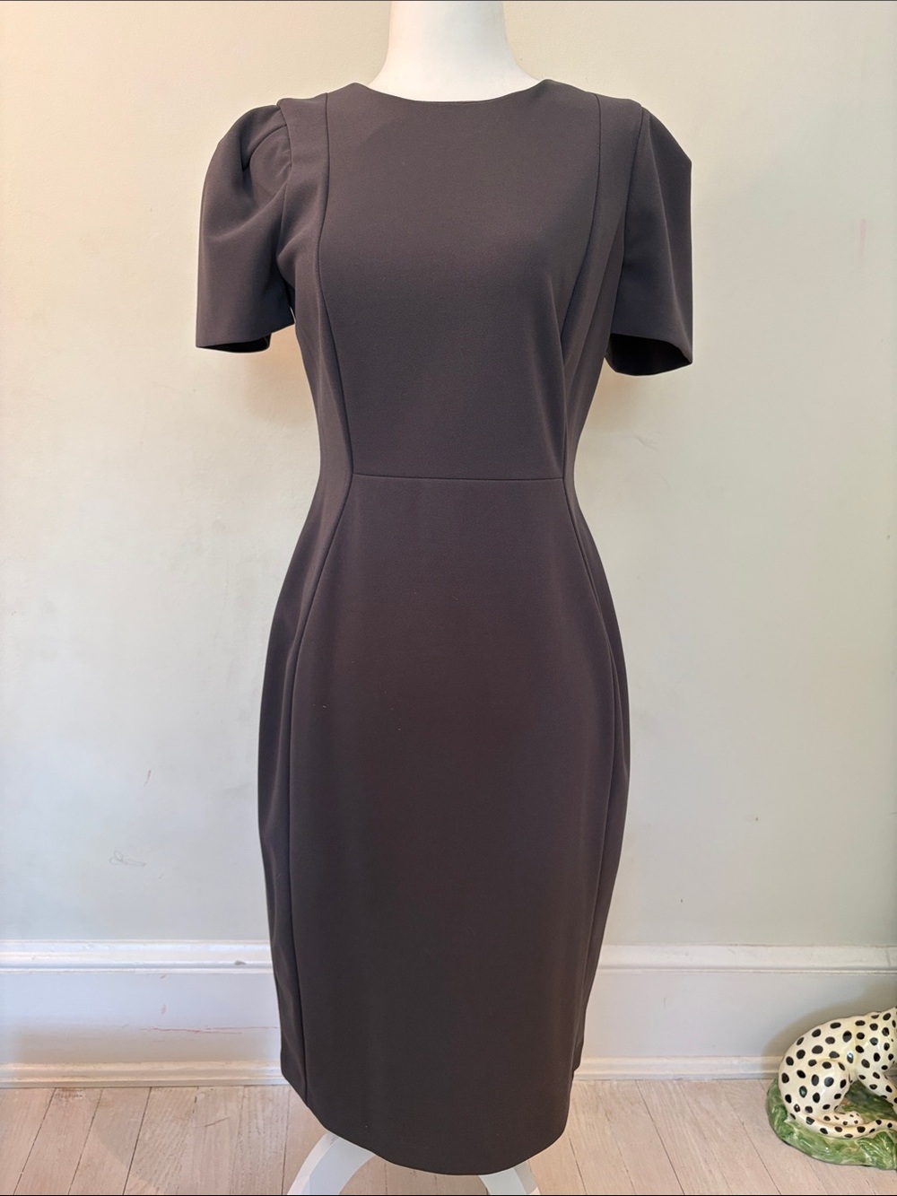 Calvin Klein Puff-Sleeve Sheath Dress in Charcoal Stretch Sz 6
